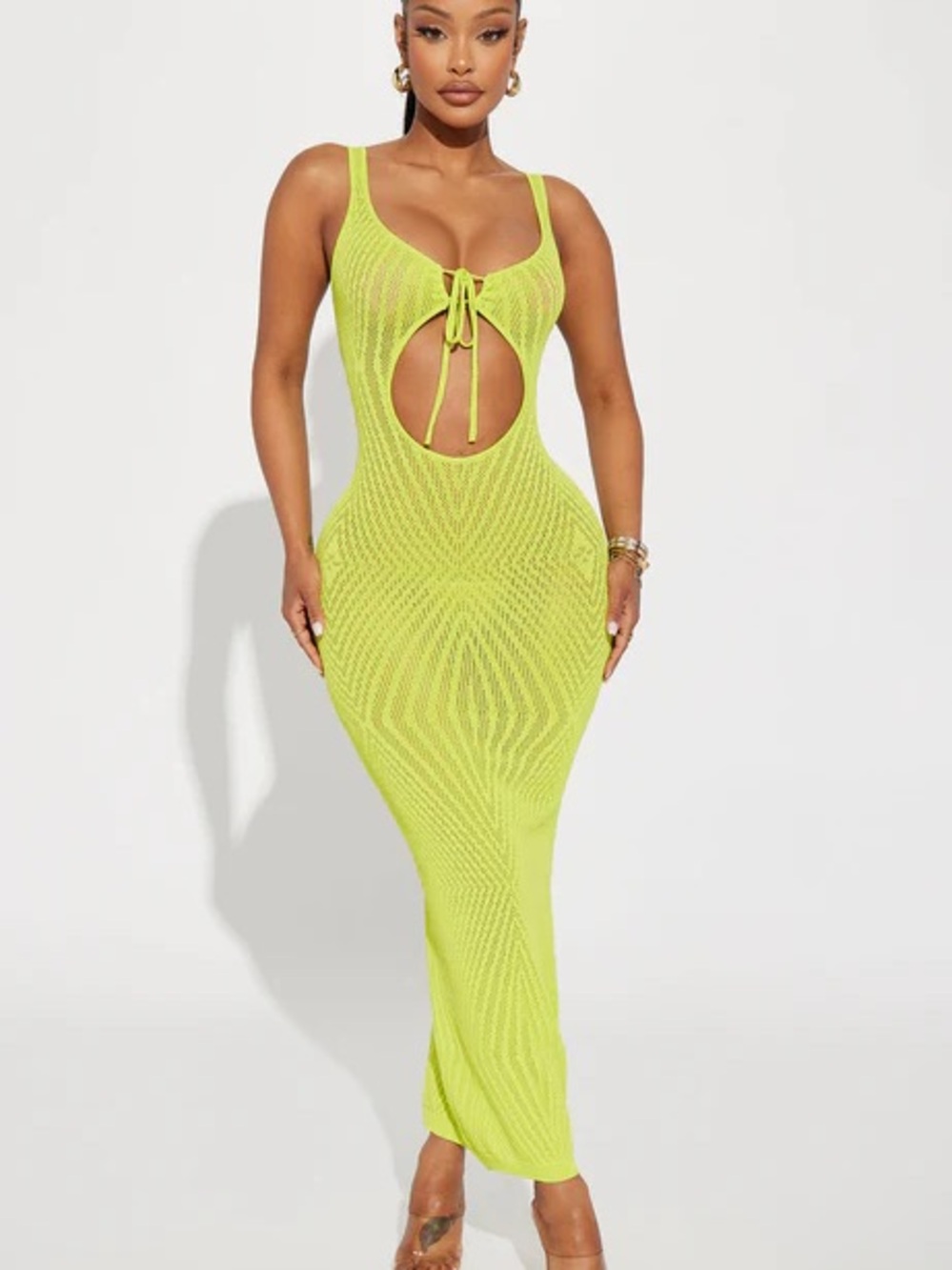 Fashion Nova Neon Lime Cutout Knit Maxi Dress
